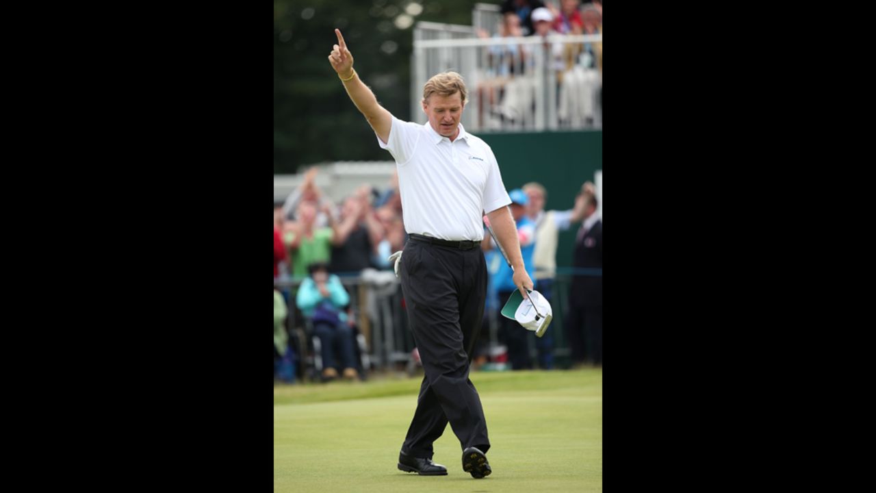 Ernie Els reacts to a birdie putt on the 18th green Sunday.