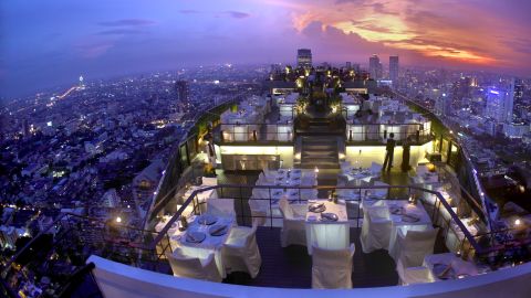 On the roof of Bangkok's Banyan Tree Hotel is Vertigo, specializing in barbecued seafood, though it also grills a mean steak and has a good vegetarian menu.