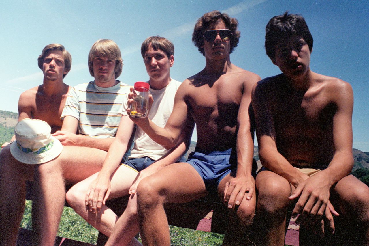 <strong>Copco Lake, 1982. </strong>Five teenagers posed for a photo at California's Copco Lake in 1982 that started a tradition spanning 40 years. The men plan to keep posing for the photo every five years until they die. From left to right: John Wardlaw, Mark Rumer-Cleary, Dallas Burney, John Molony and John Dickson. <em>Photos courtesy of John Wardlaw</em>