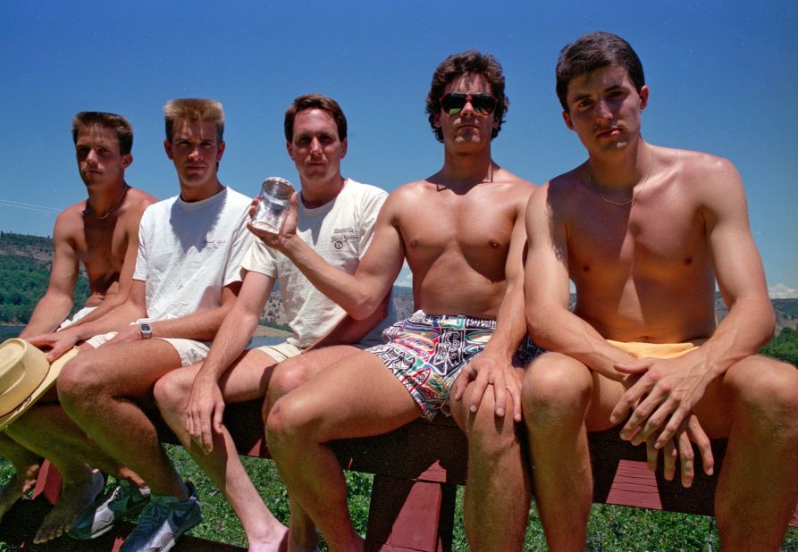 <strong>Copco Lake, 1987.</strong> From left to right: John Wardlaw, Mark Rumer-Cleary, Dallas Burney, John Molony and John Dickson in 1987. 