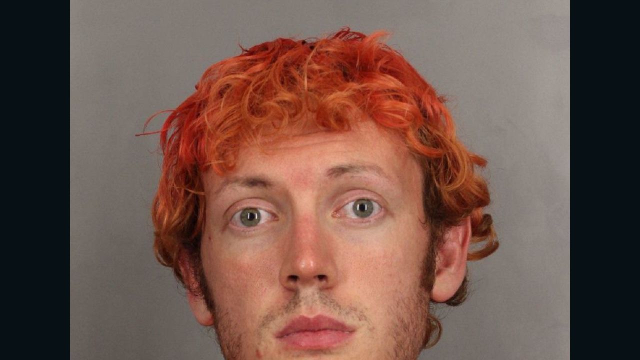 Booking photograph of James Eagan Holmes, accused of killing 12 in Aurora, Colorado Theater Shooting.