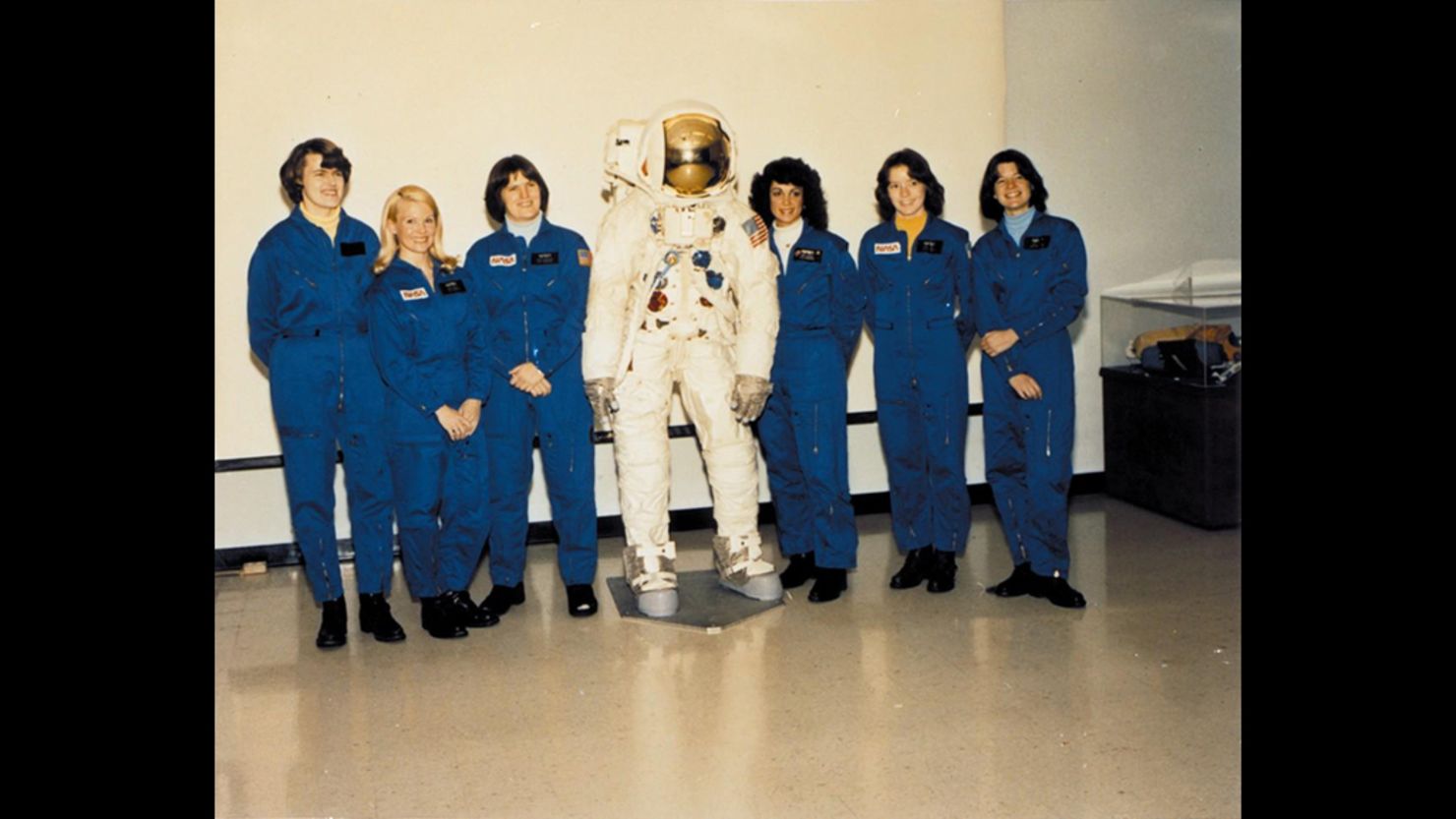 Sally Ride, far right, poses with NASA's first class of female astronauts in August 1979, including Kathy Sullivan, third from left. 