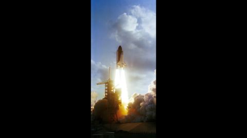 The space shuttle Challenger lifts off on June 18, 1983.