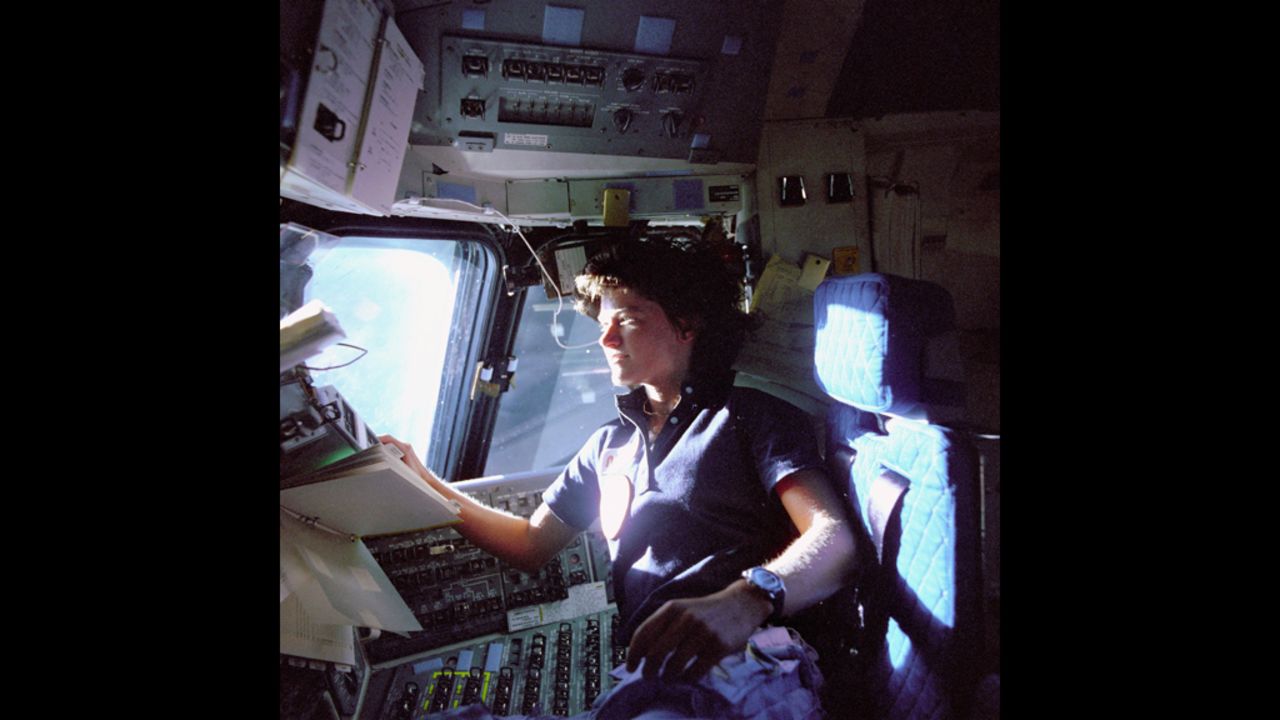 Ride takes her seat aboard the Challenger on June 19, 1983.
