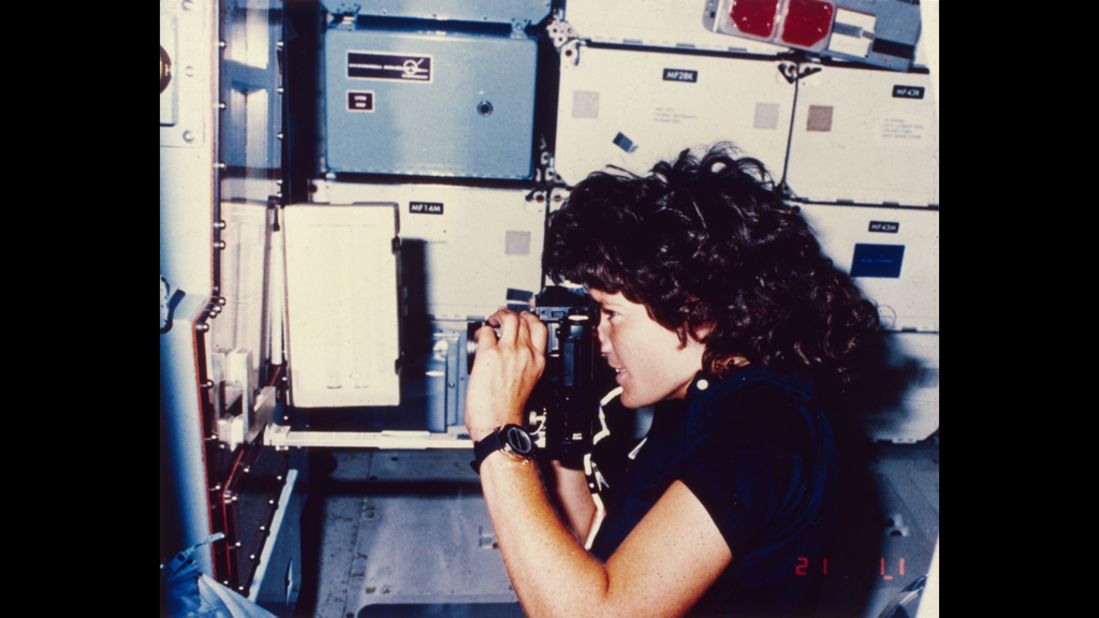 Ride takes a photograph while orbiting Earth on the Challenger.