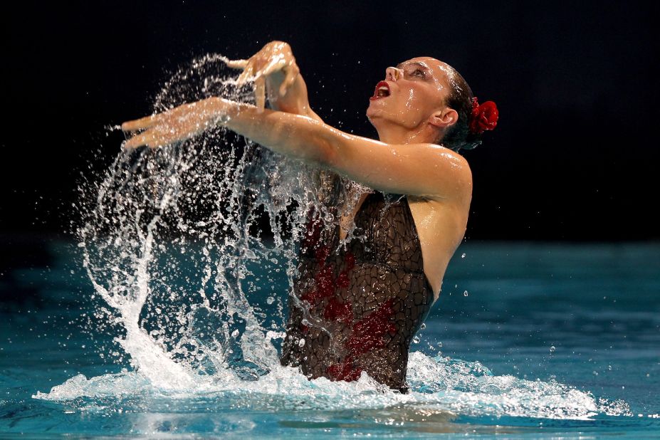 It sounds like an oxymoron, but solo synchronized swimming was made an Olympic sport in 1984 -- and discontinued in 1992. Here, Bulgarian Kalina Yordanova competes at the 2012 European Synchronized Swimming Championships in the Netherlands.
