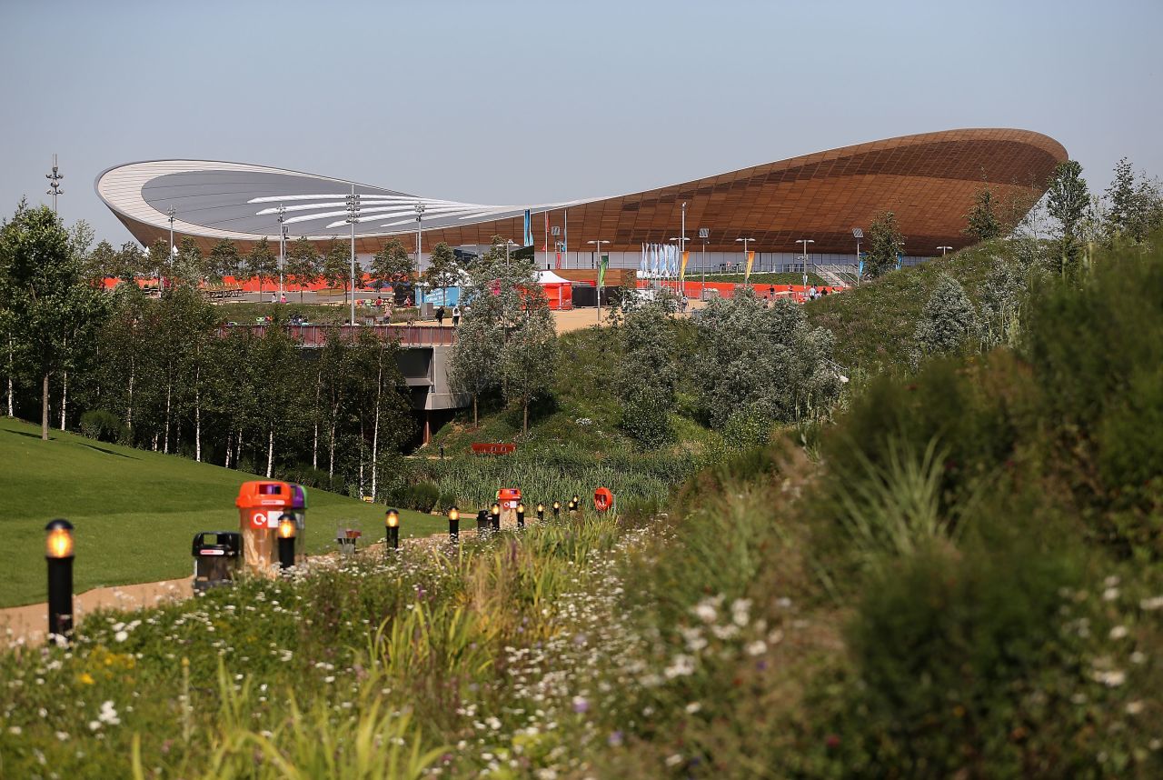 In the velodrome -- also known as "The Pringle" -- cyclists will race round a track made from sustainably-sourced Siberian pine.