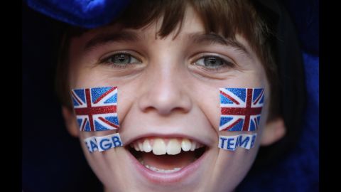 A fan shows his support during the soccer match between Great Britain and New Zealand on Wednesday. 