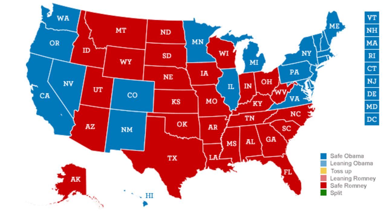 <strong>Romney takes Wisconsin: </strong>Obama wins Virginia, New Hampshire, Colorado, and Nevada; Romney wins Wisconsin, Ohio, Iowa, and Florida.