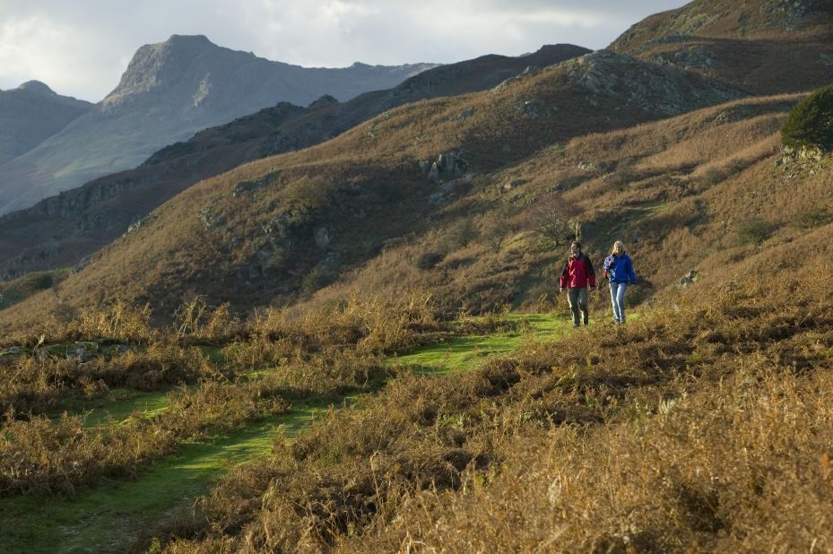 The Langdale Pikes in Lake District National Park make for a rugged, scenic walk.