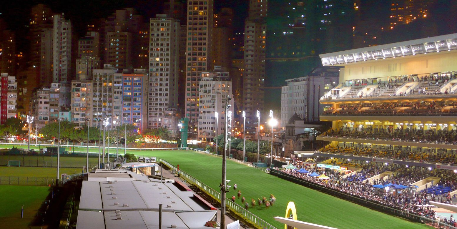 Happy Valley Racecourse was built in 1845 to provide horse racing for expat Britons living in Hong Kong. It's surrounded by giant apartments and skyscrapers -- giving visitors an unusually beautiful scenic view.