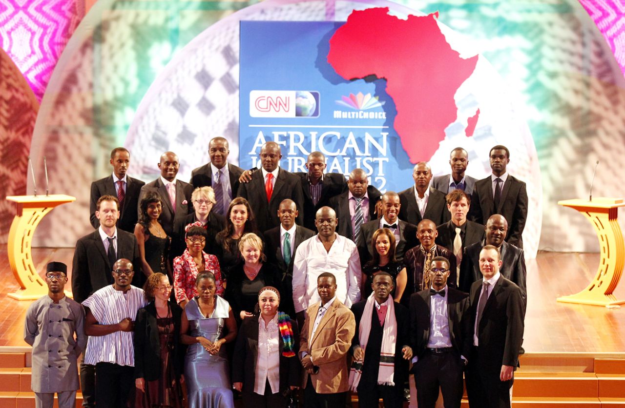 The finalists of the CNN African Journalist Awards 2012 gather on stage.