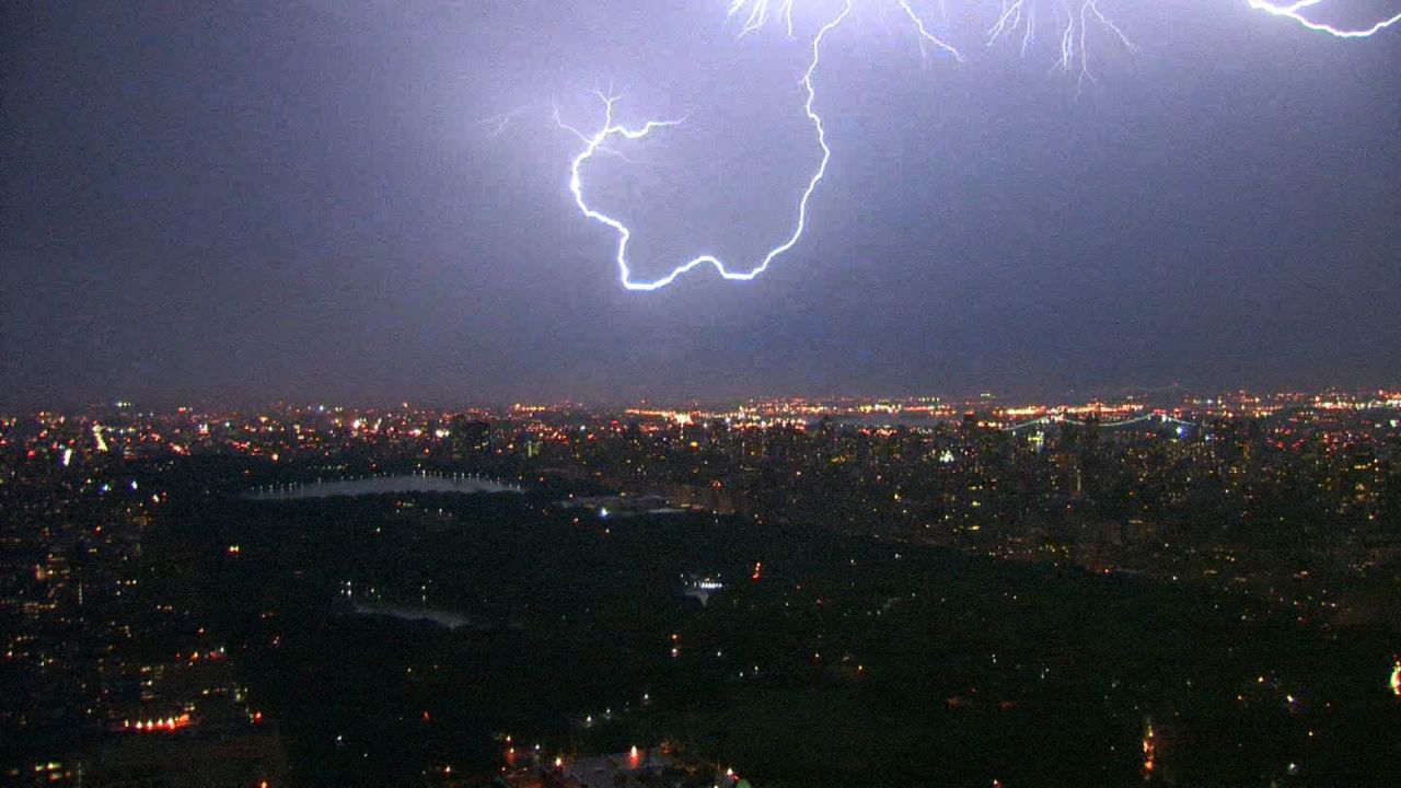 Lightning curls over Central Park.