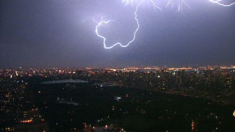 Lightning curls over Central Park.