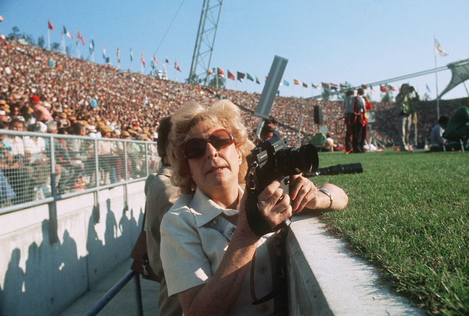 But there were still remnants of the past. Hitler's favorite movie maker and propagandist Leni Riefenstahl is pictured here at the Olympic stadium.  