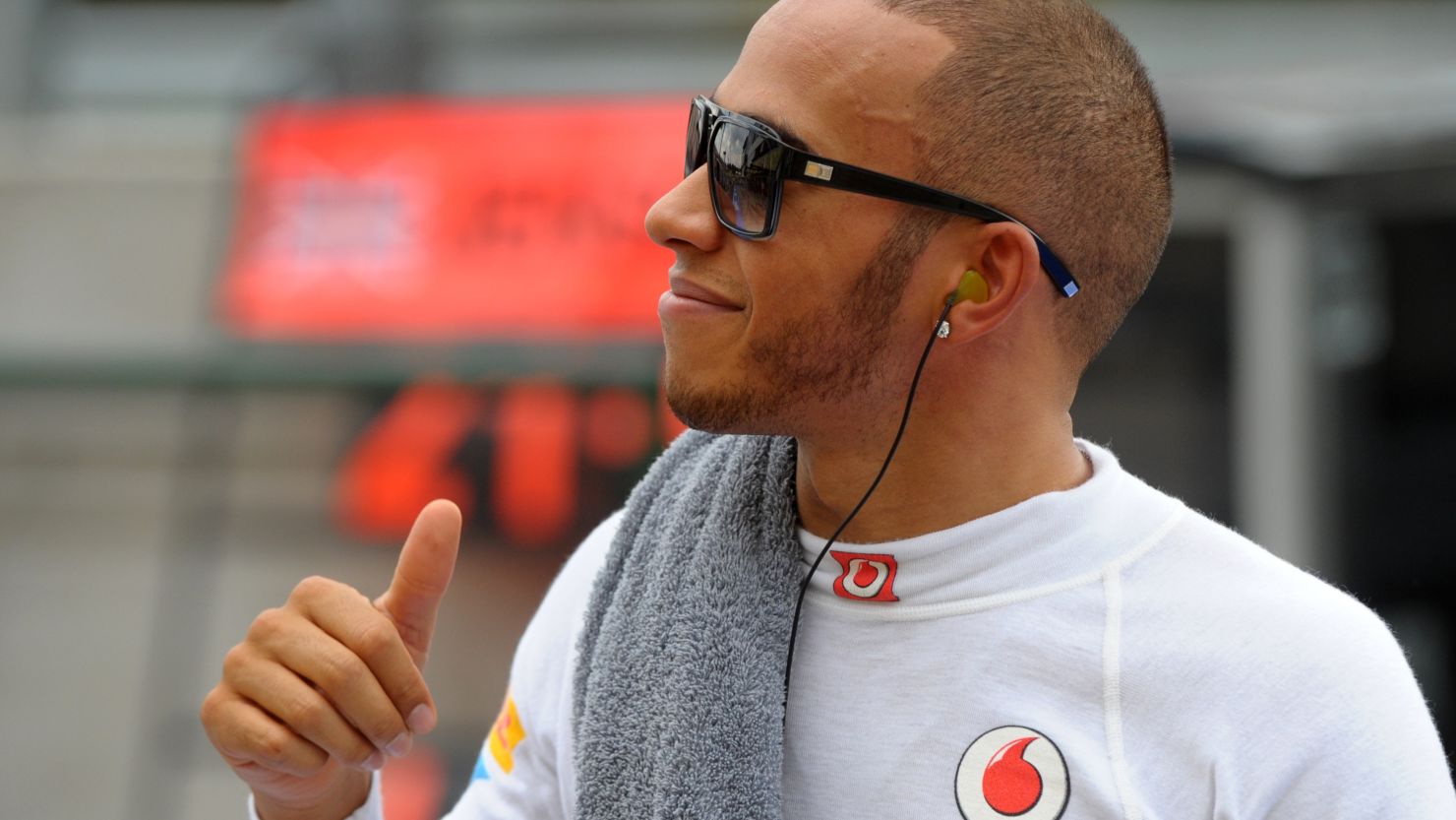 Lewis Hamilton gives the thumbs up after setting the fastest time in second practice in Hungary.