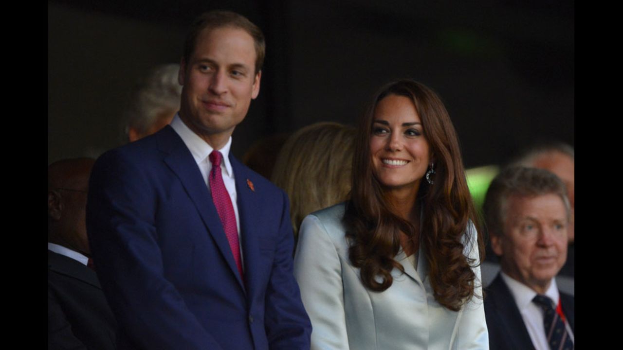 Prince William and Catherine, Duchess of Cambridge, at the start of the London 2012 Olympics opening ceremony.