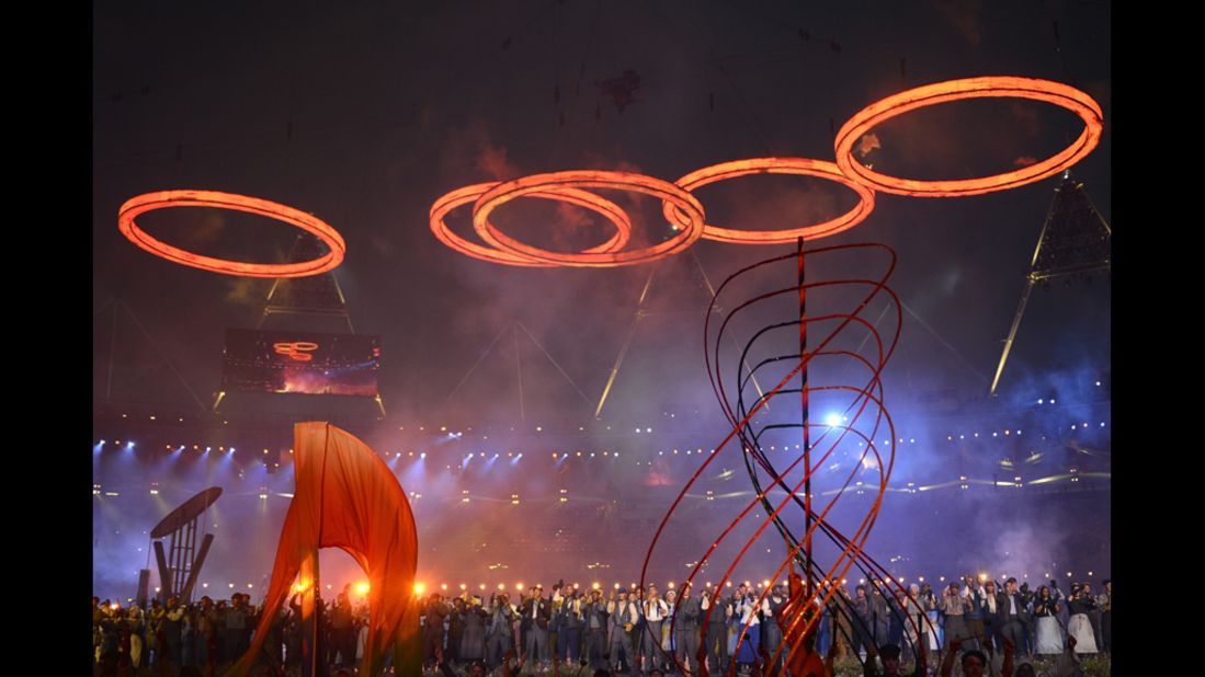 Olympic rings are assembled.