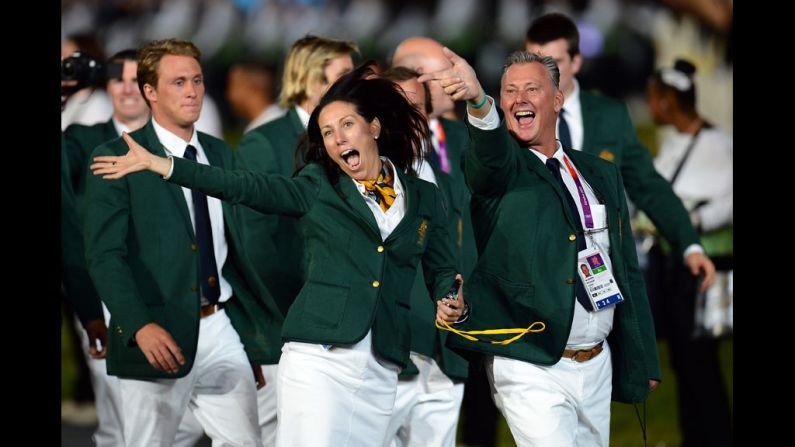 Members of the Australia team parde into the stadium.