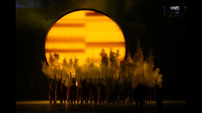 General view of performers during the opening ceremony.