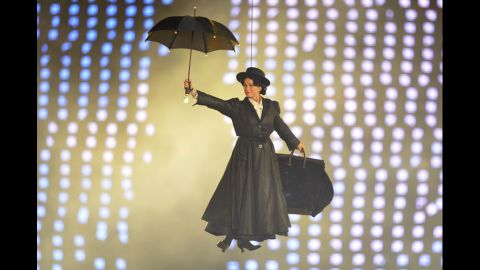An actor dressed as Mary Poppins performs in the GOSH and NHS scene.