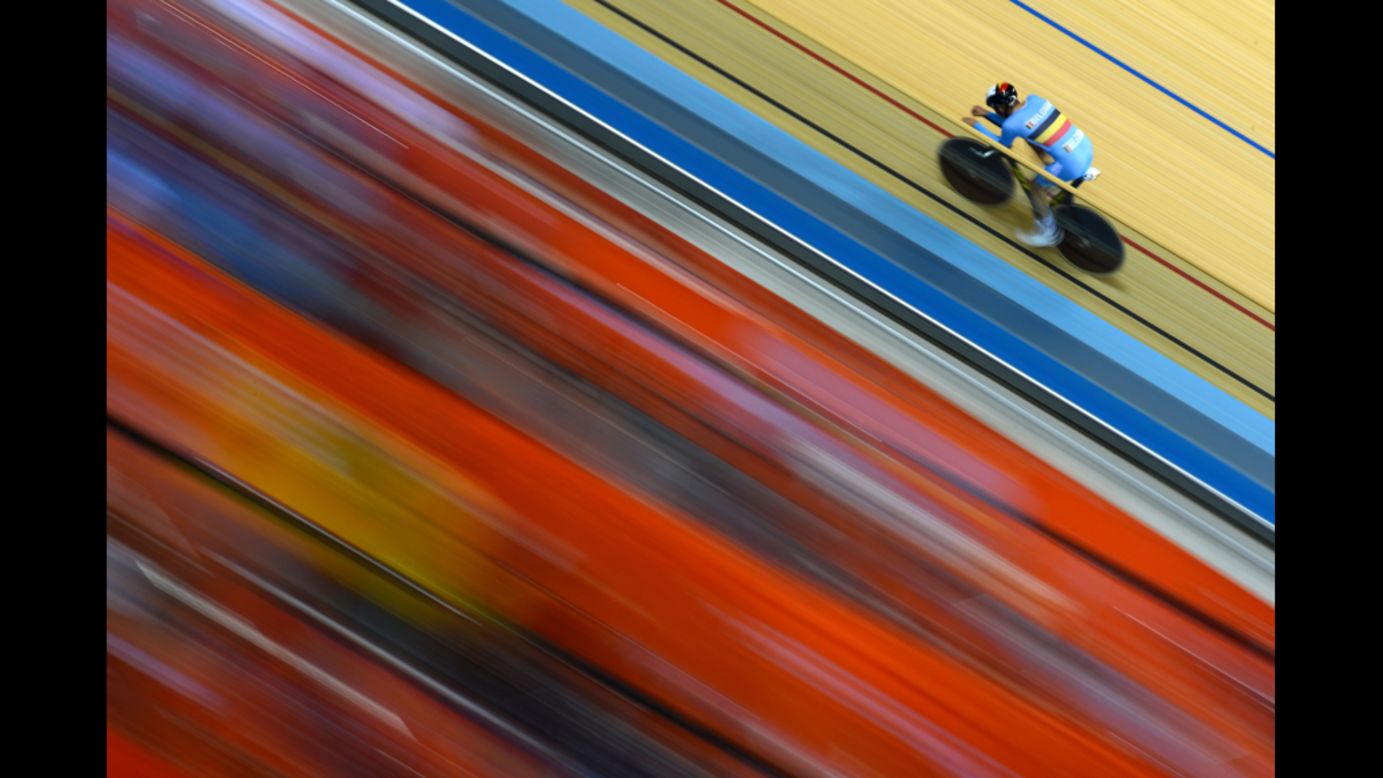 A Belgian cyclist rides during a track cycling practice session ahead of the 2012 Olympic Games on Friday in London.