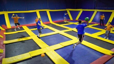 Trampoline parks often features wall-to-wall trampolines.