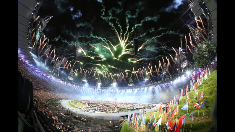 Fireworks illuminate the sky in a fiery rainbow of color.