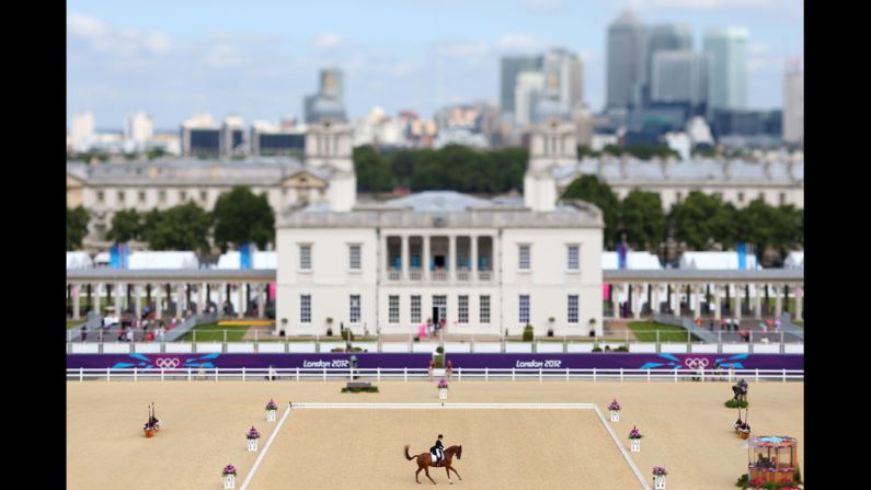 Michele Mueller of Canada riding Amistad competes in the dressage equestrian event.