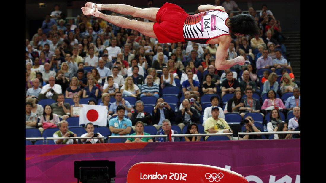 Japanese gymnast Kohei Uchimura competes during the men's artistic gymnastics qualification event on the first day of the London 2012 Olympic Games. 