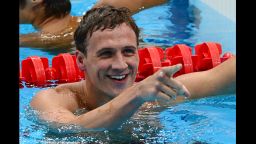 U.S. swimmer Ryan Lochte reacts after winning the men's 400m individual medley final.
