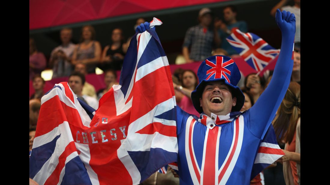 A British fan shows his support during a women's handball preliminary match between Montenegro and Great Britain.      
