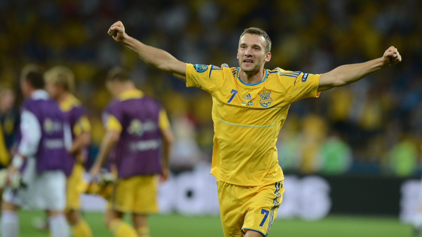  Andriy Shevchenko celebrates scoring for Ukraine at Euro 2012.