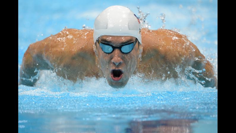 U.S. swimmer Michael Phelps competes in his 400-meter individual medley heat.
