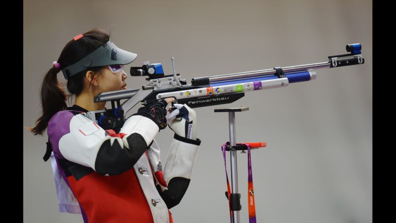 Siling Yi of China competes for the gold at the Royal Artillery Barracks.