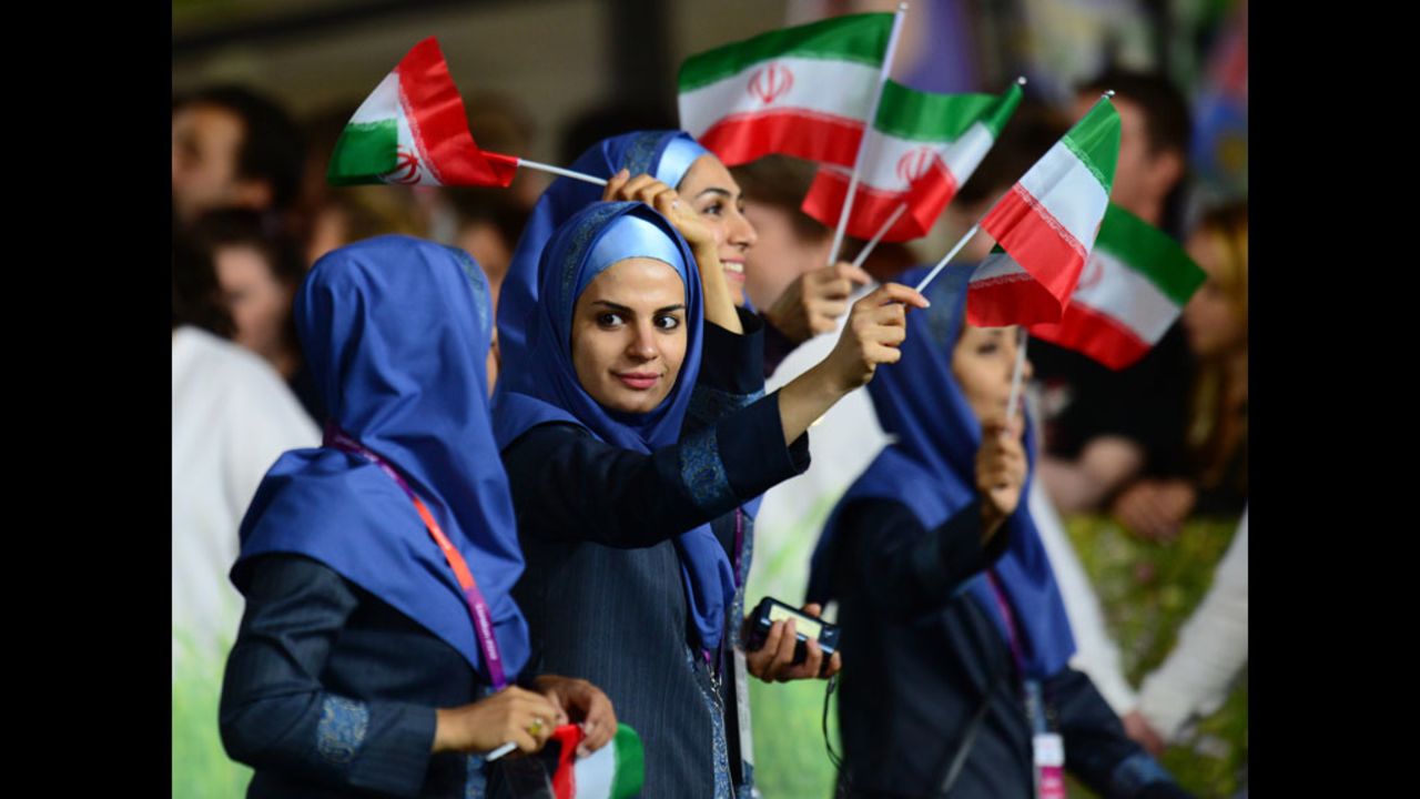 Members of Iran's delegation parade during the opening ceremony.