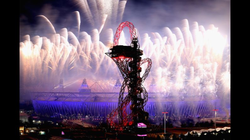 Fireworks over the Olympic Stadium.