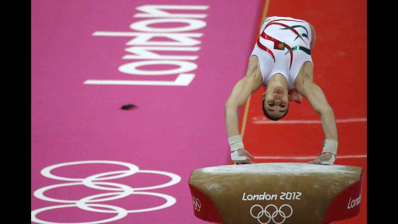 Portuguese gymnast Zoi Mafalda Marques de Lima performs on the vault during the women's qualification of the artistic gymnastics event.