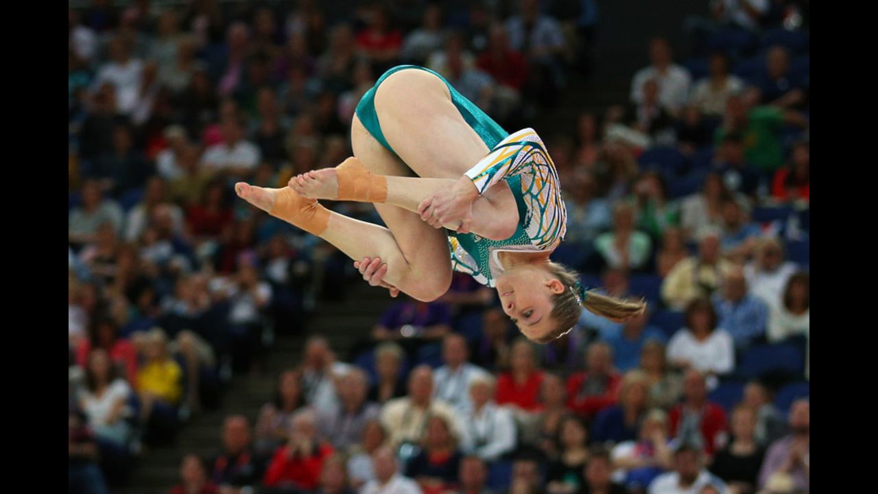 Australia's Lauren Mitchell competes in the floor exercise in the artistic gymnastics women's team qualification round at North Greenwich Arena.