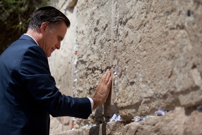Mitt Romney visits the Western Wall on in Jerusalem's old city on Sunday, July 29, during his visit to Israel.