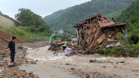 Heavy rain hit the capital Pyongyang, as well as North and South Phyongan provinces Sunday. The country faced similar extreme weather in 2010 (as pictured here in the Pyongyang province)