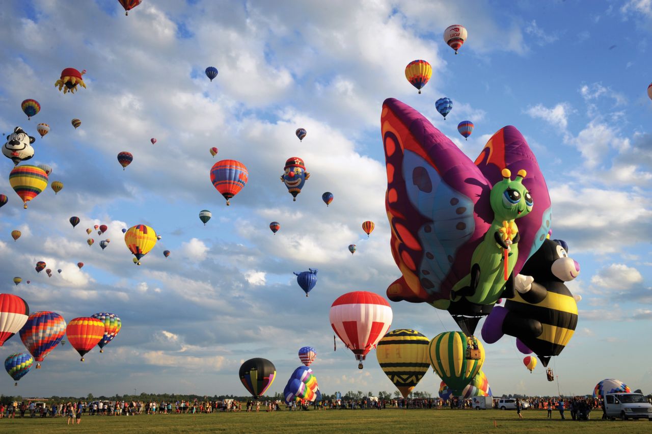 The balloons at the International Balloon Festival of Saint-Jean-sur-Richelieu in Quebec come in many shapes.