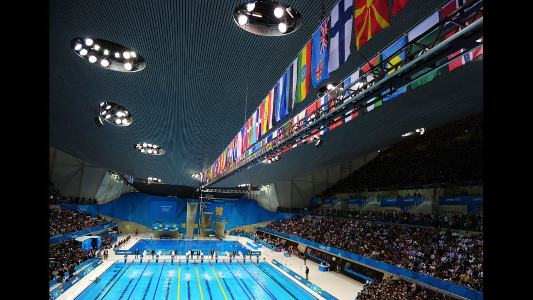 A general view of the Aquatics Centre on Sunday evening.