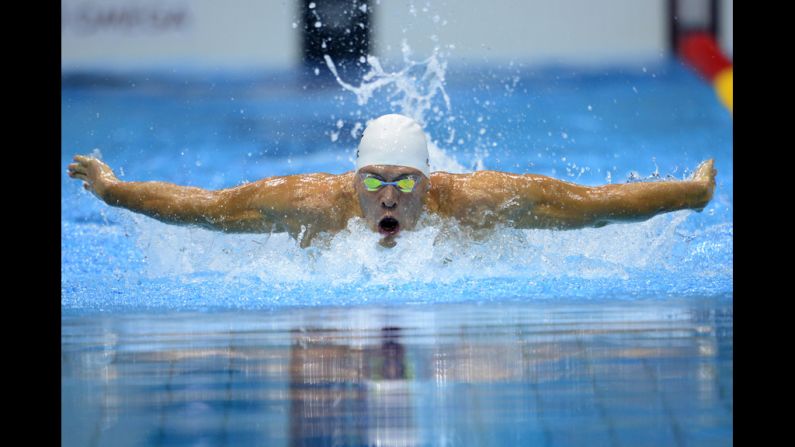 Austria's Dinko Jukic competes in the men's 200-meter butterfly semifinal swimming event.