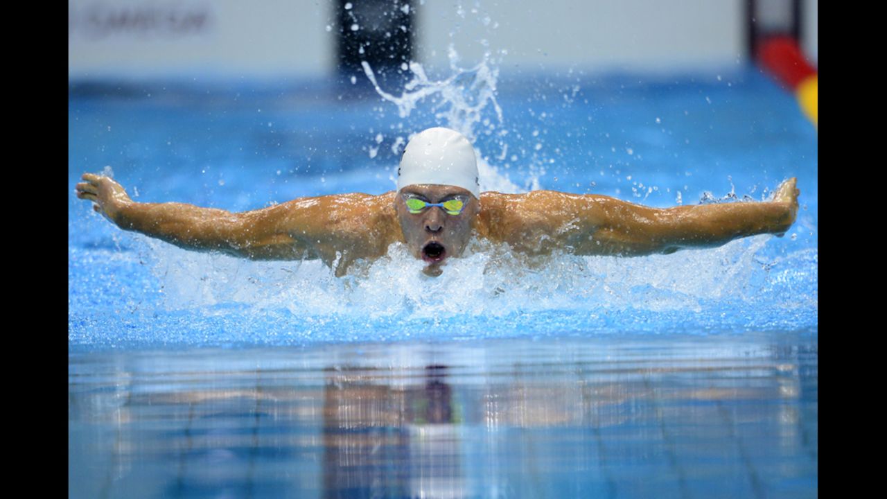 Austria's Dinko Jukic competes in the men's 200-meter butterfly semifinal swimming event.