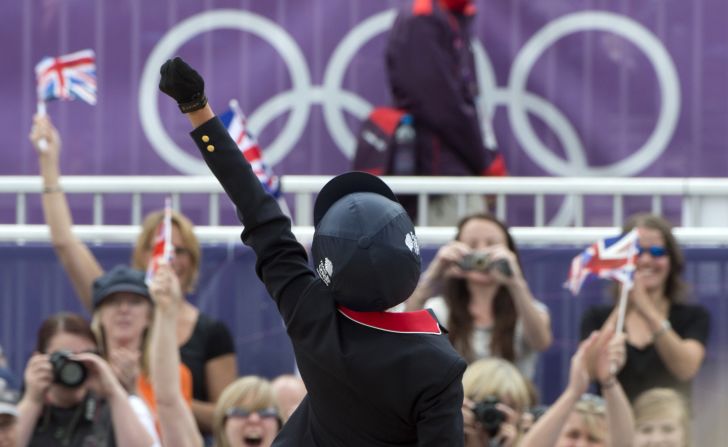 Britain's Mary King on Imperial Cavalier competes in the team show jumping phase of the equestrian eventing competition Tuesday at Greenwich Park.