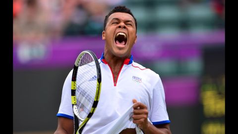 Jo-Wilfried Tsonga of France screams out after losing a point during the men's singles second-round tennis match at Wimbledon on Tuesday.