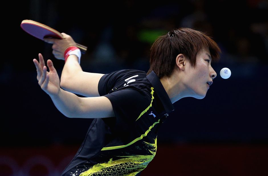 China's Ning Ding plays a forehand during a women's singles table tennis quarterfinal match on Tuesday. 