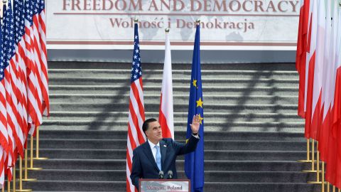Republican presidential candidate Mitt Romney spoke in Warsaw during the final leg of his contentious overseas trip.