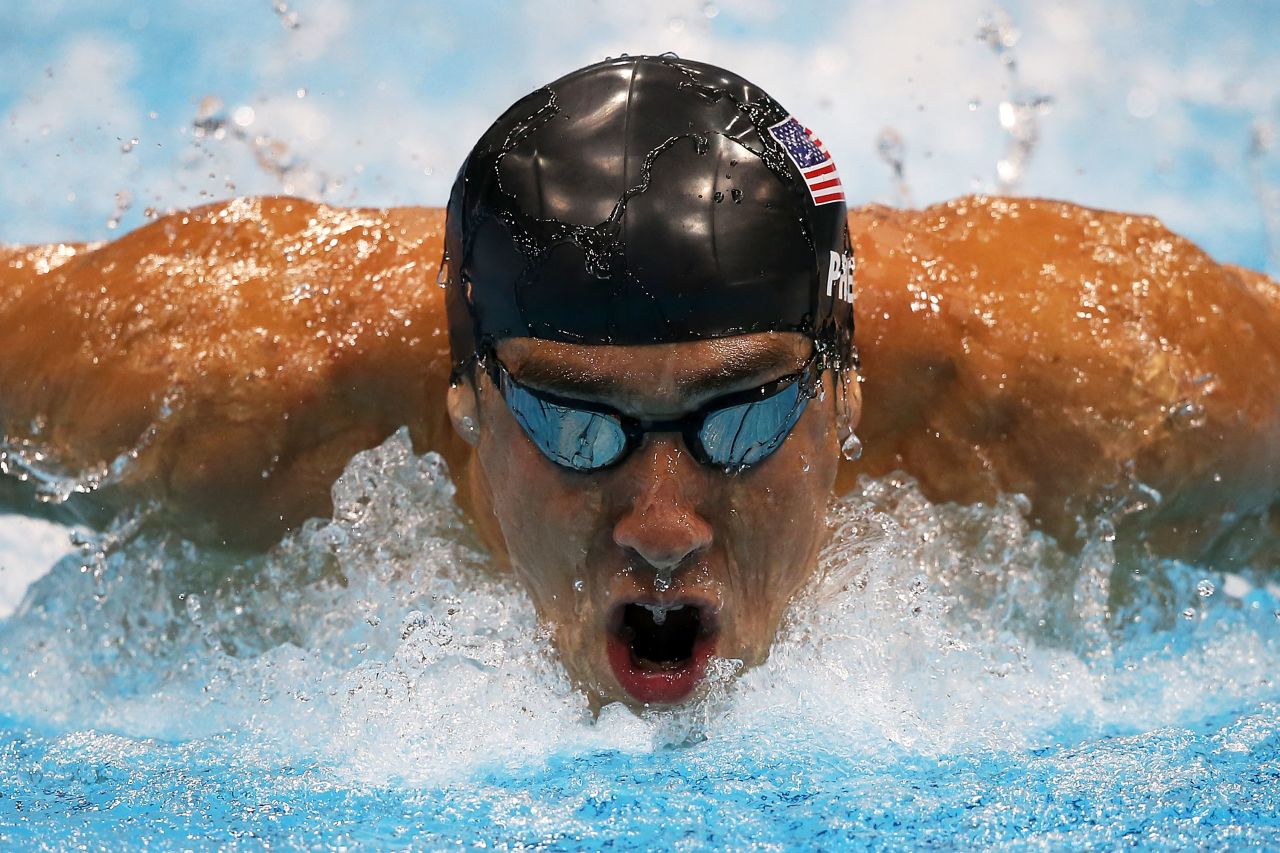 Phelps competes in the 200-meter butterfly in London.